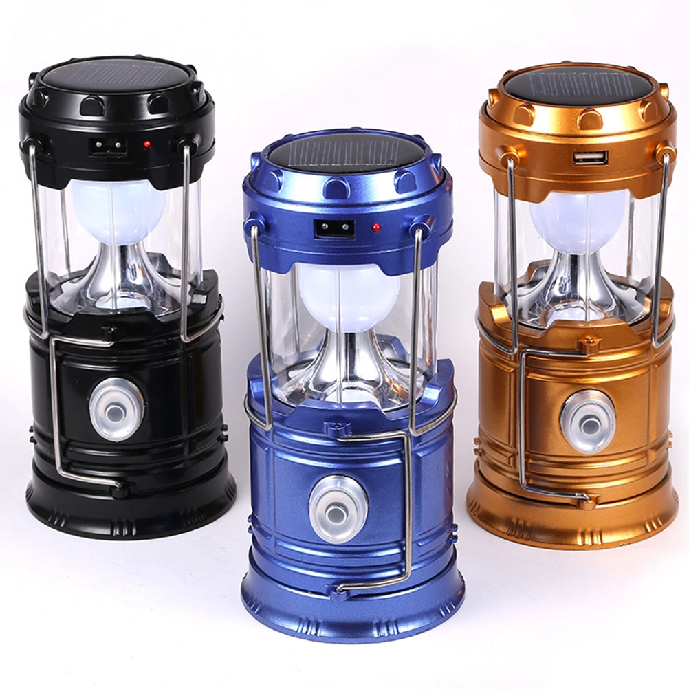 Collapsible and Portable Multifunctional Camping Lantern Outdoor Rechargeable Solar Tent Lanterns Lamp with Handle Led Flashlights for Camping Hiking Power Outages Emergency (Blue)