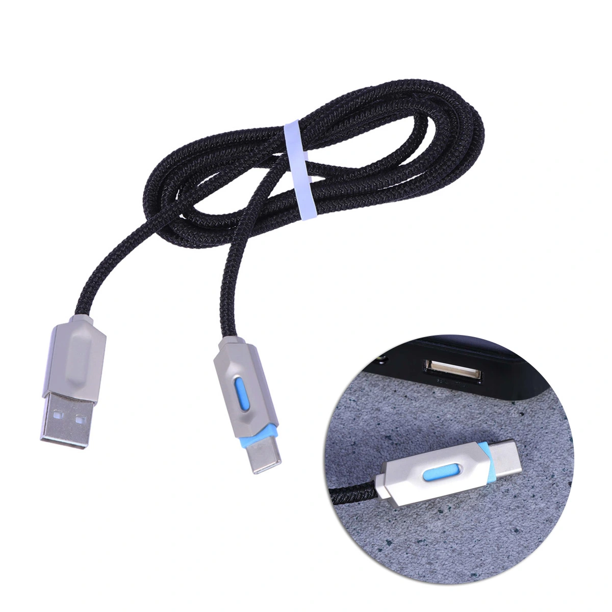 1 Meter Charger Cable with LED Light Indicator Nylon Braided USB C Data Sync and Charging Cable for Android Phones Tablets Samsung/Google Pixel 2/Sony LG Lumia (Black)
