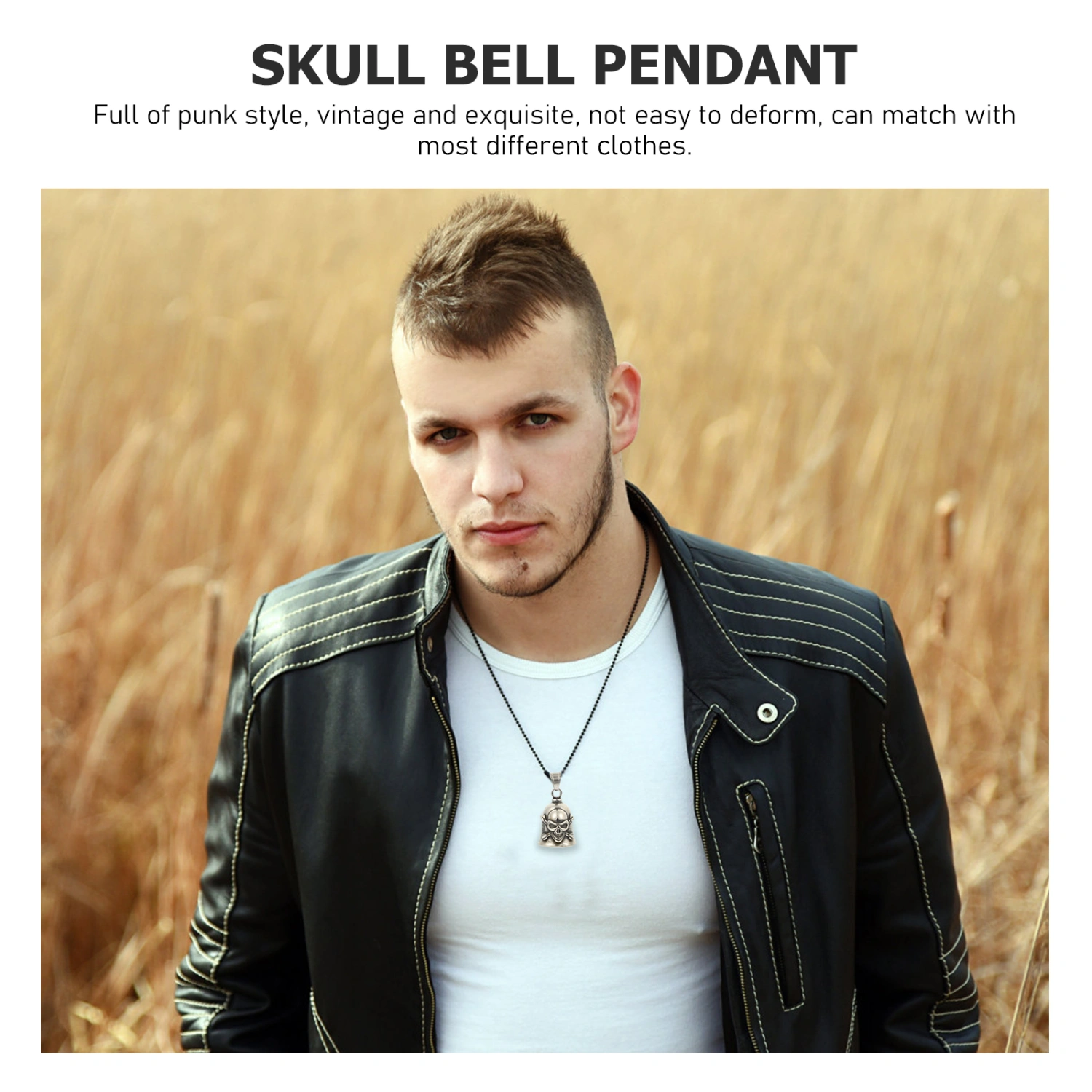 Punk Style Pendant Necklace DIY Pendant Necklace Skull Bell Pendant for Men