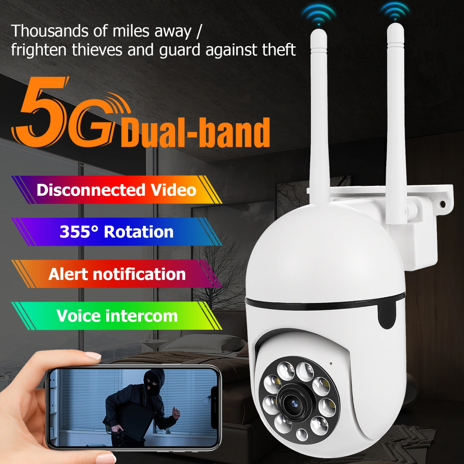 5G Wireless Security Camera System 360° Rotation Cam 1080P High-definition Wifi Camera for Office Home