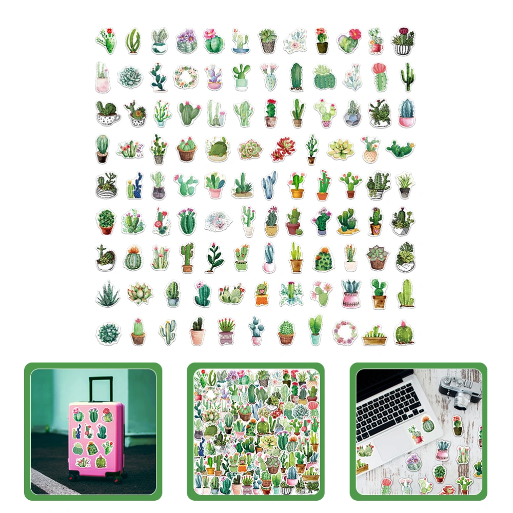 100 Pcs Green Plants Stickers DIY Succulent Cactus Stickers for Laptop Luggage