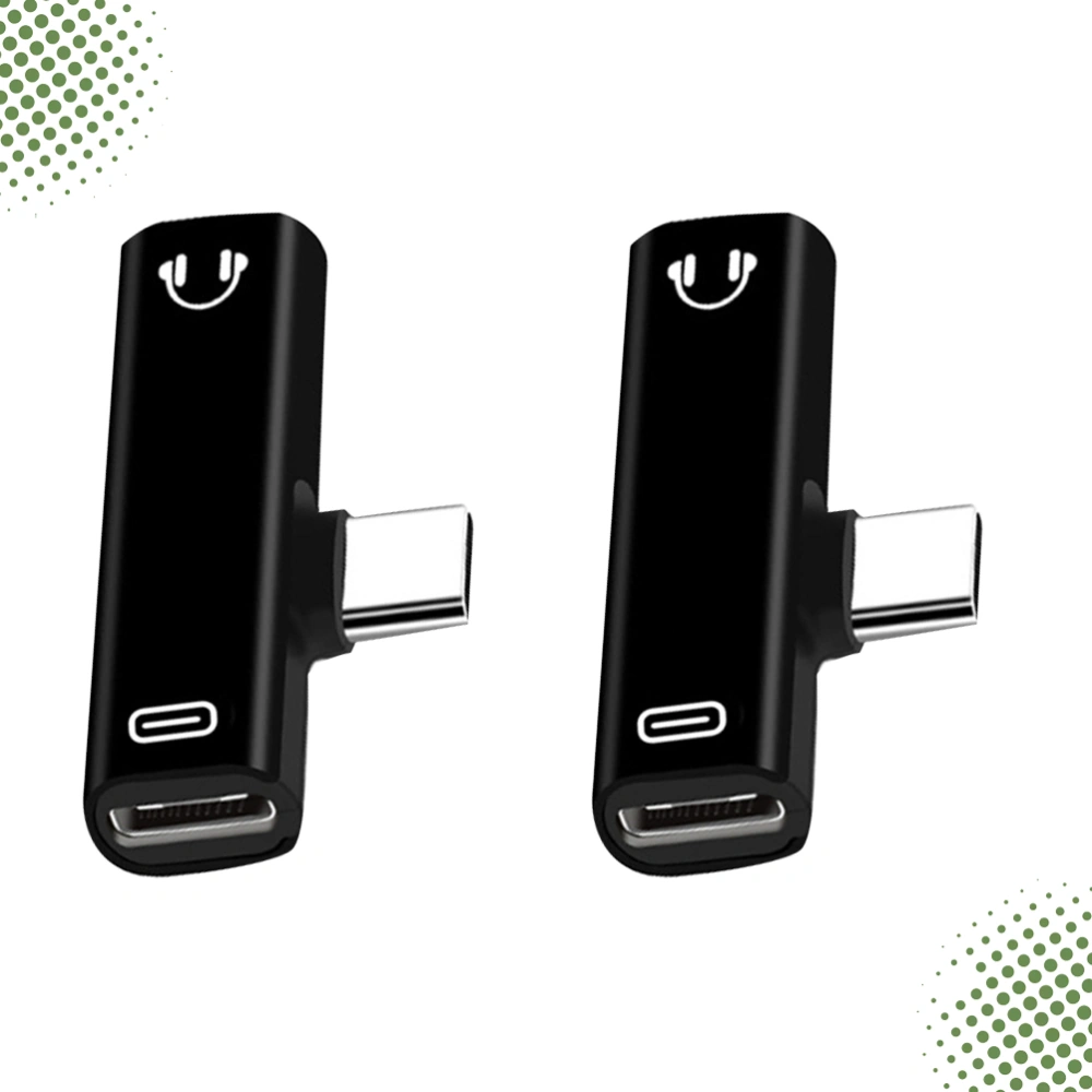 2pcs Type C to TypeC Dual Type-C USB-C Type C To 3.5mm Aux Jack Audio Adapter Earphone Charging Converter for Phone (Black)