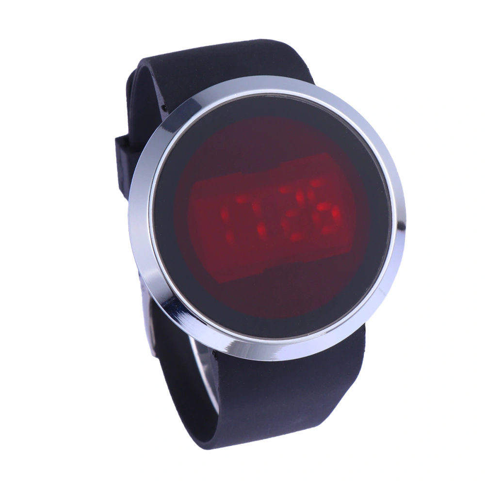 LED Electronic Watch Electronic Luminous Watch Smart Touch Screen Creative for Men (Silver Shell Black Belt)