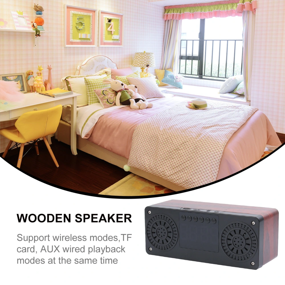 1PC Wireless Speaker Wooden Speaker Wooden Clock Audio Speaker Subwoofer for Indoor Home Use (Red Wood Grain)