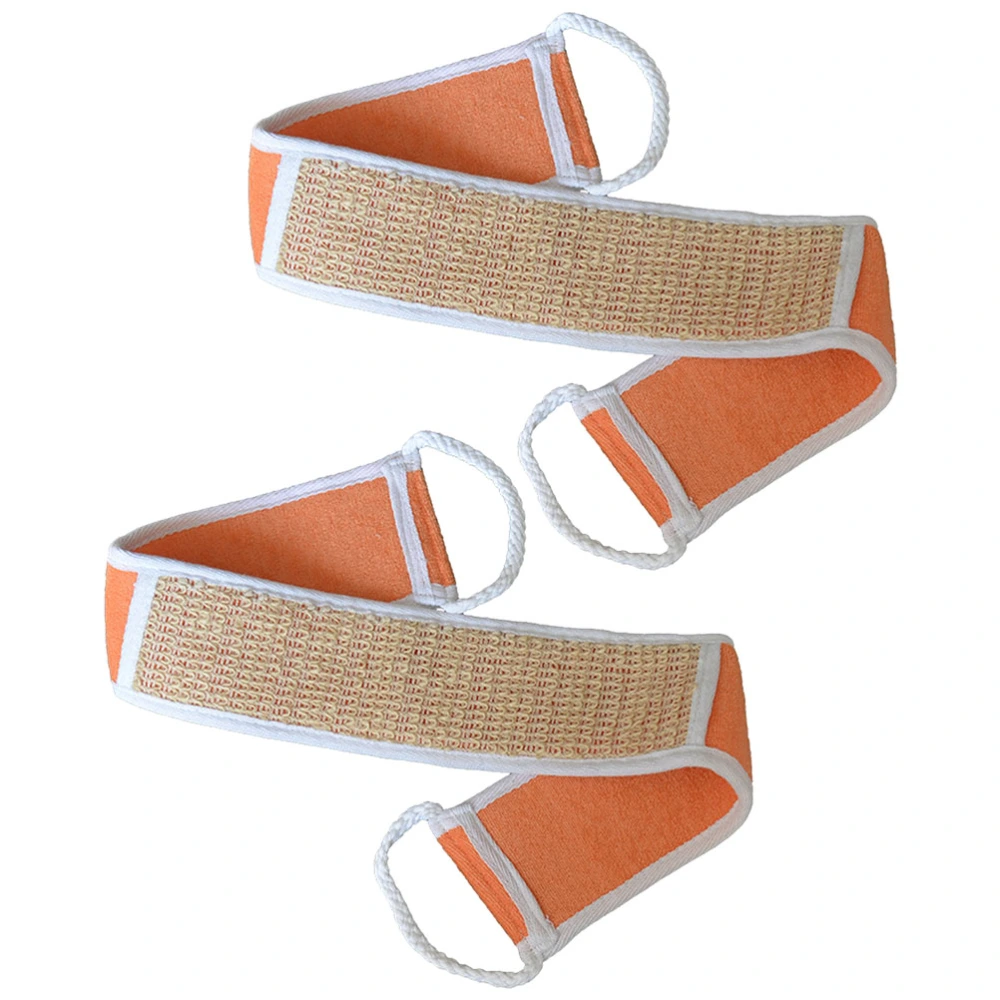 2pcs Natural Cotton and Linen Back Scrubber Double-sided Exfoliating Wash Strap Body Bath Bands (Orange)