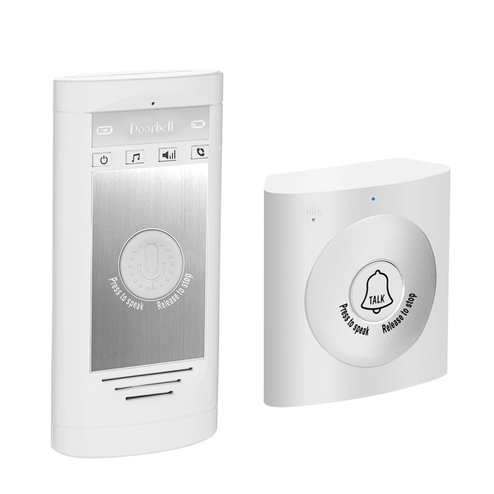 2pcs Mini 2.4G Wireless Voice Intercom Doorbells Two-Way Talk Home Doorbell Intercom Kit Home Security System Smart Home Electronics (H7A White Silver)