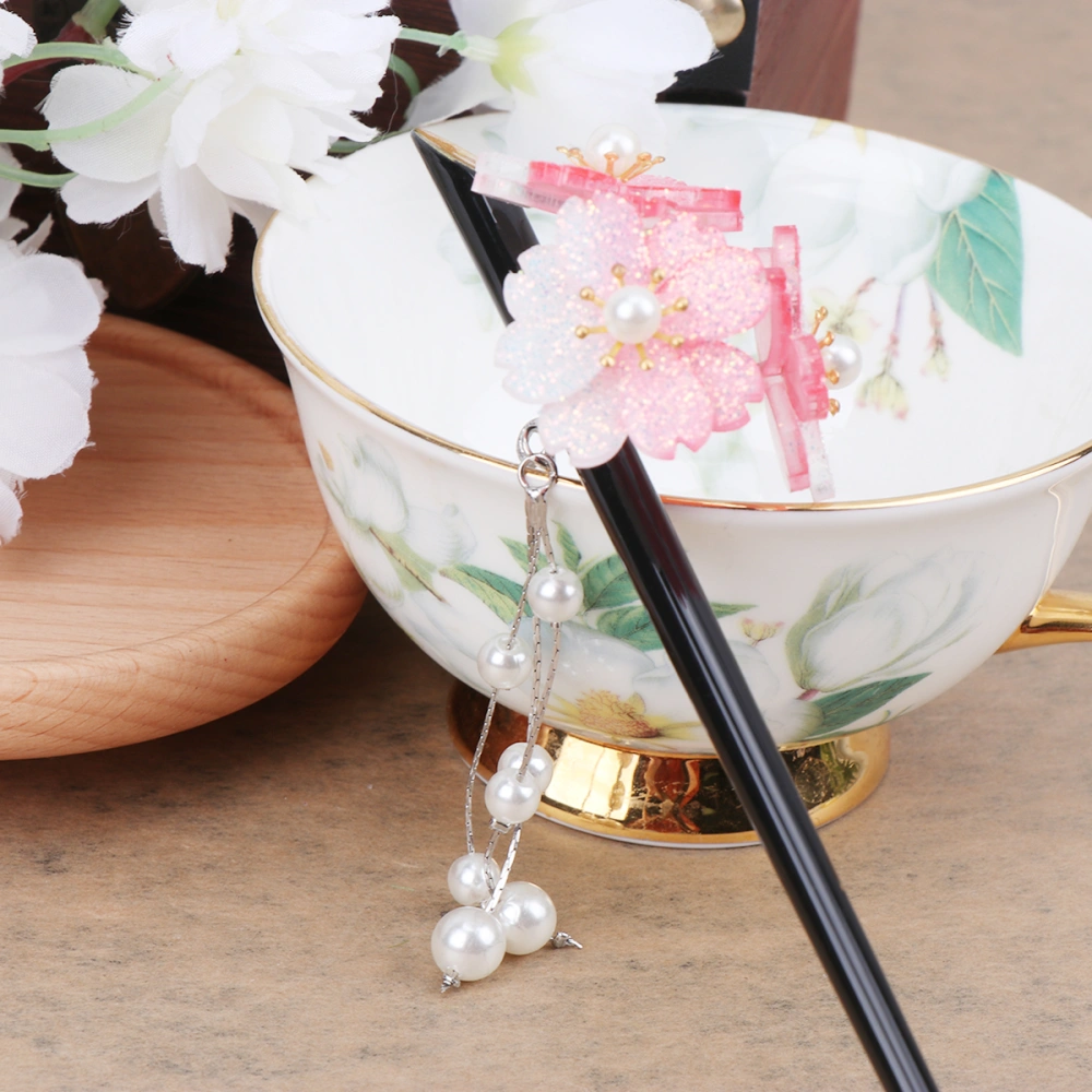 Flower Design Hair Chopstick Chinese Style Tassel Hair Stick Hairpin for Lady Women (Pink)