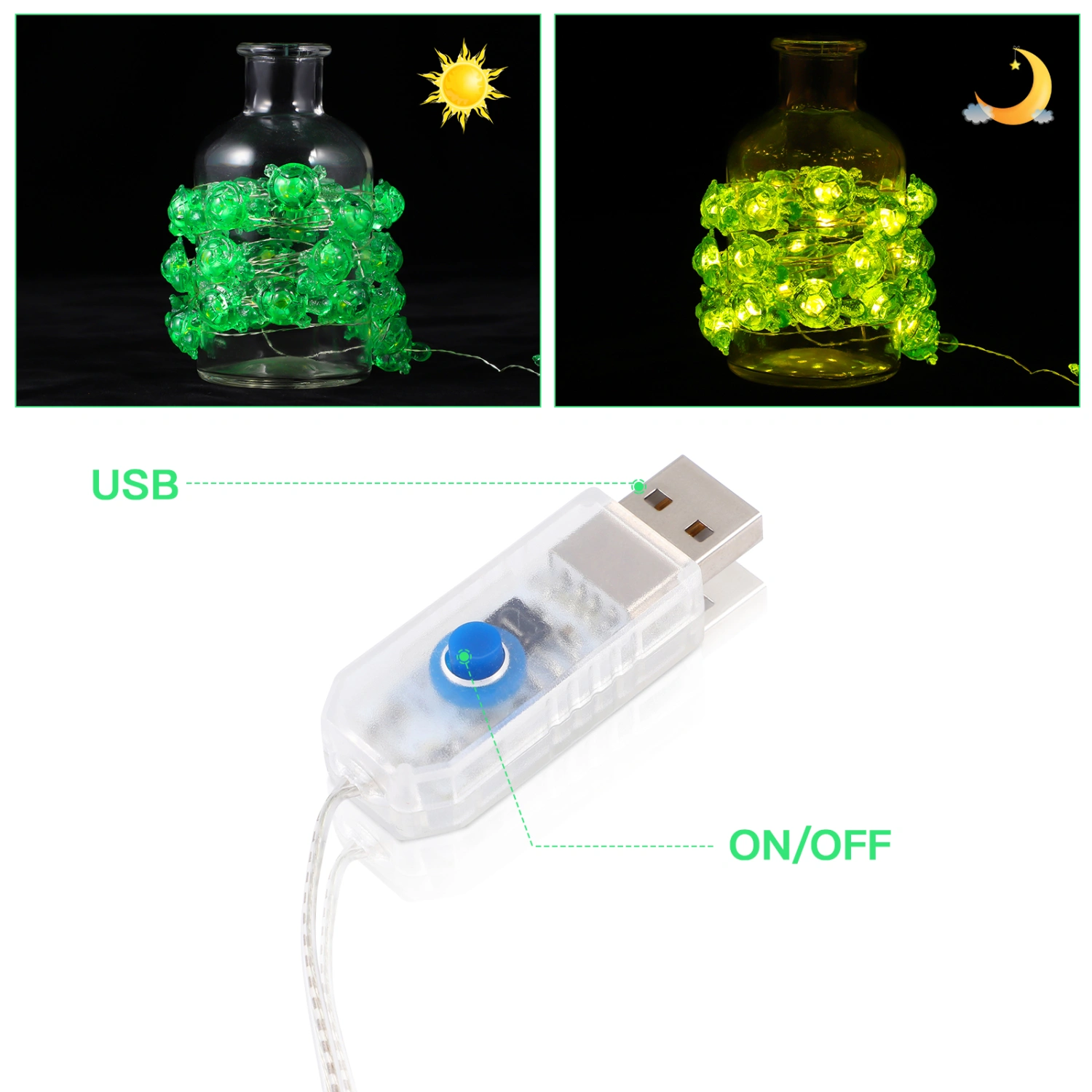 Uonlytech 40 LEDs Tortoise Light String Nordic Home Lamp Room Decoration Christmas Party Festival Wedding Holiday Lantern USB Light