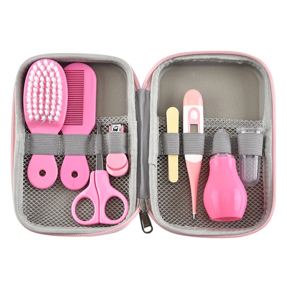 1 Set of Baby Care Kit Practical Nail Clippers Nail Scissors Comb Brush Thermometer Nasal Aspirator (Pink)