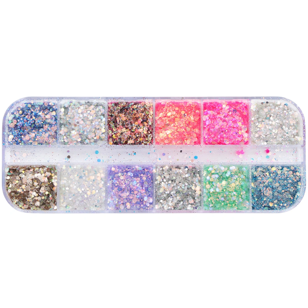 12 Compartments Candy Color Manicure Glitter Sequin Stickers Nail Art Paillette Chips Accessories