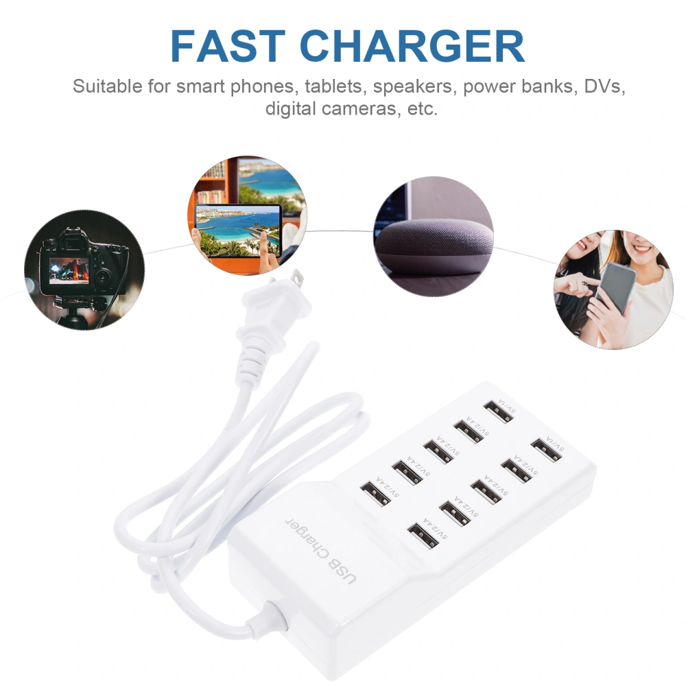 Fast Charger 10A 10-port Portable USB Charger Desktop Charging Dock US Plug