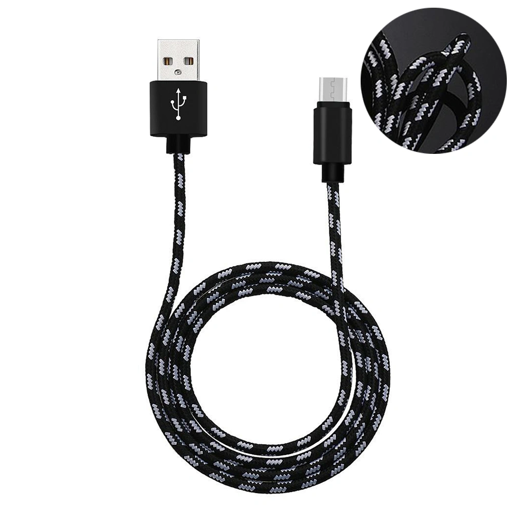 3 M Plaid Knitting Micro USB Data Sync Charging Cable for Android (Black)
