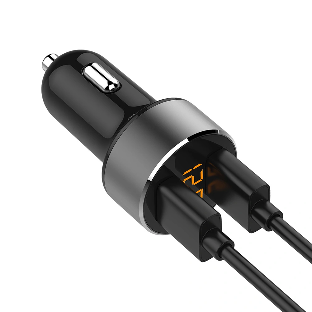 Car Charger Digital Display Dual USB Port 3.6A USB Charging Adapter Car Voltage Display (Black)
