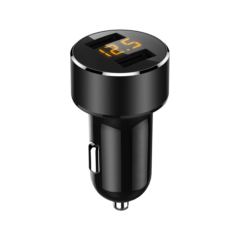 Car Charger Digital Display Dual USB Port 3.6A USB Charging Adapter Car Voltage Display (Black)