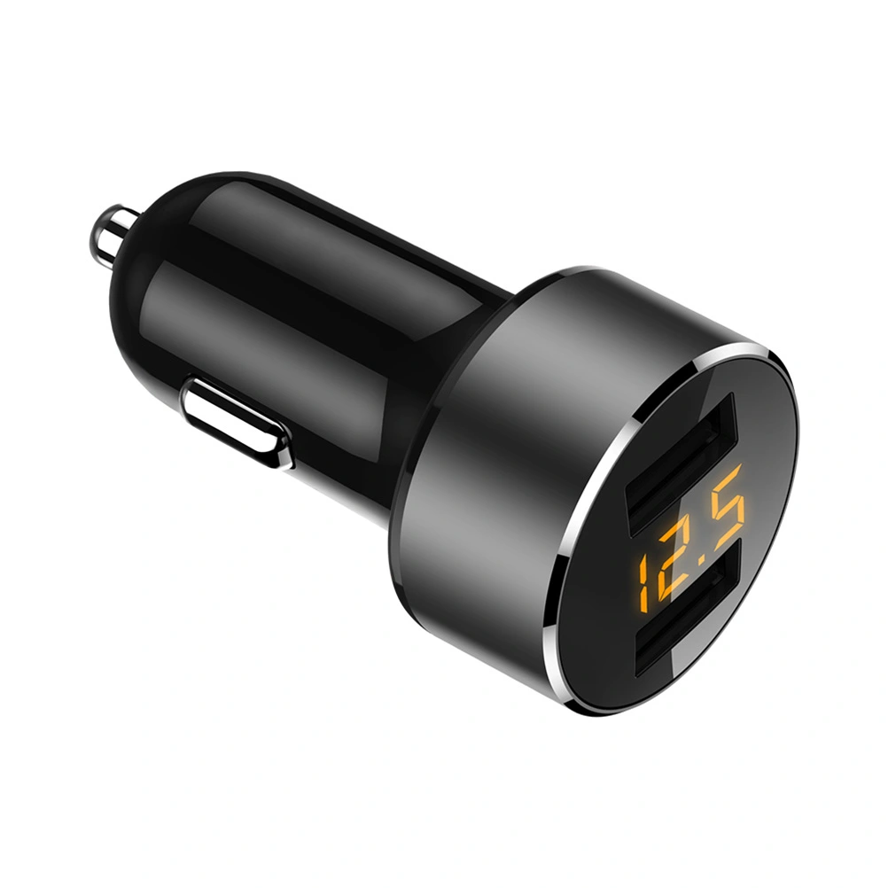 Car Charger Digital Display Dual USB Port 3.6A USB Charging Adapter Car Voltage Display (Black)