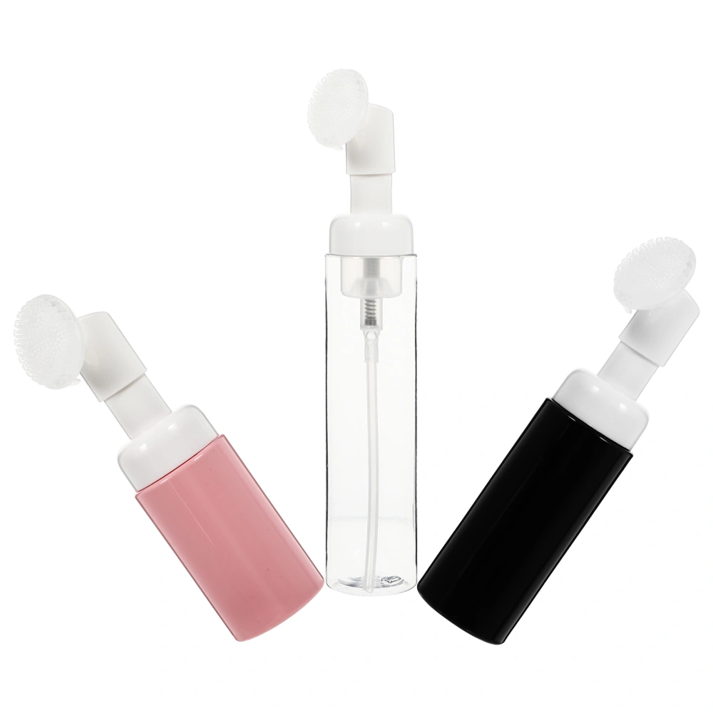 3Pcs Transparent Plastic Foaming Bottles Portable Sub Bottles Brush Bottles (Assorted Color)