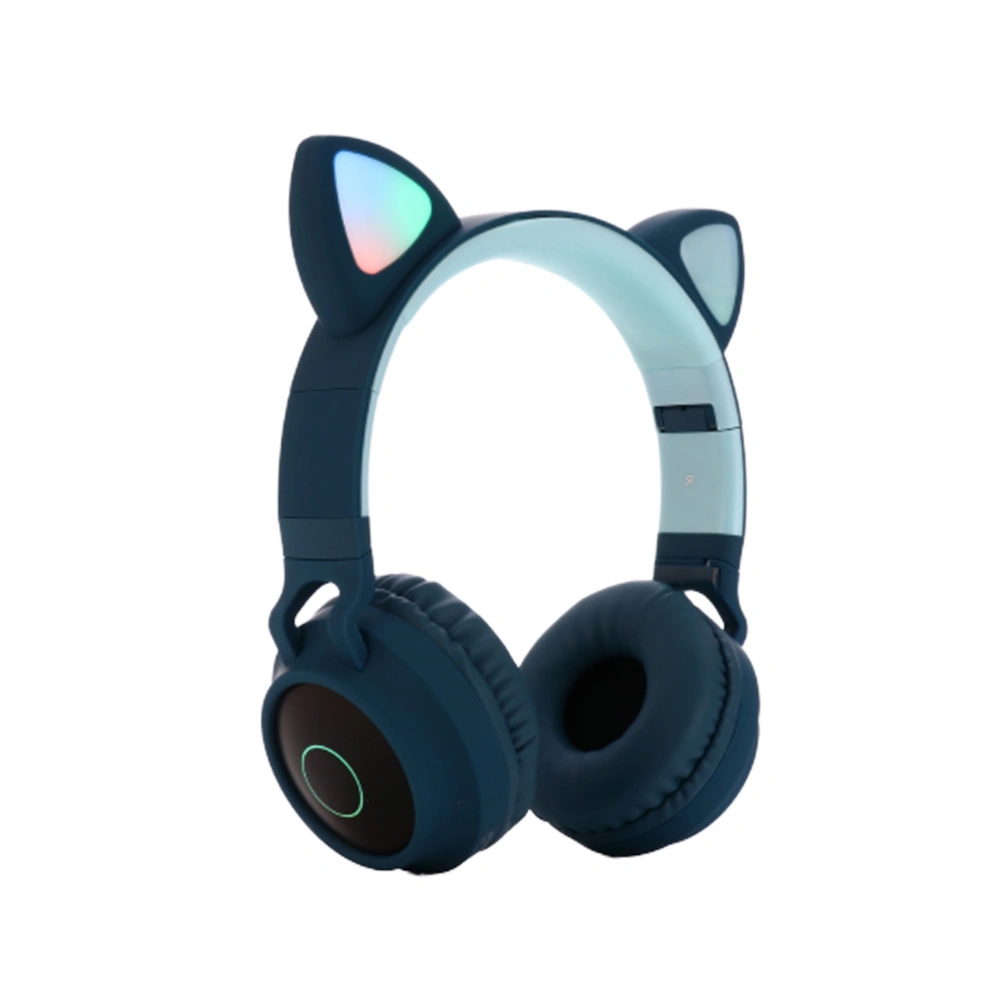 BT-028C Cat Ear LED Headphone Wireless Kids Headphones Glowing Light Handsfree Headset Wireless Earphones for Girl (Blue)