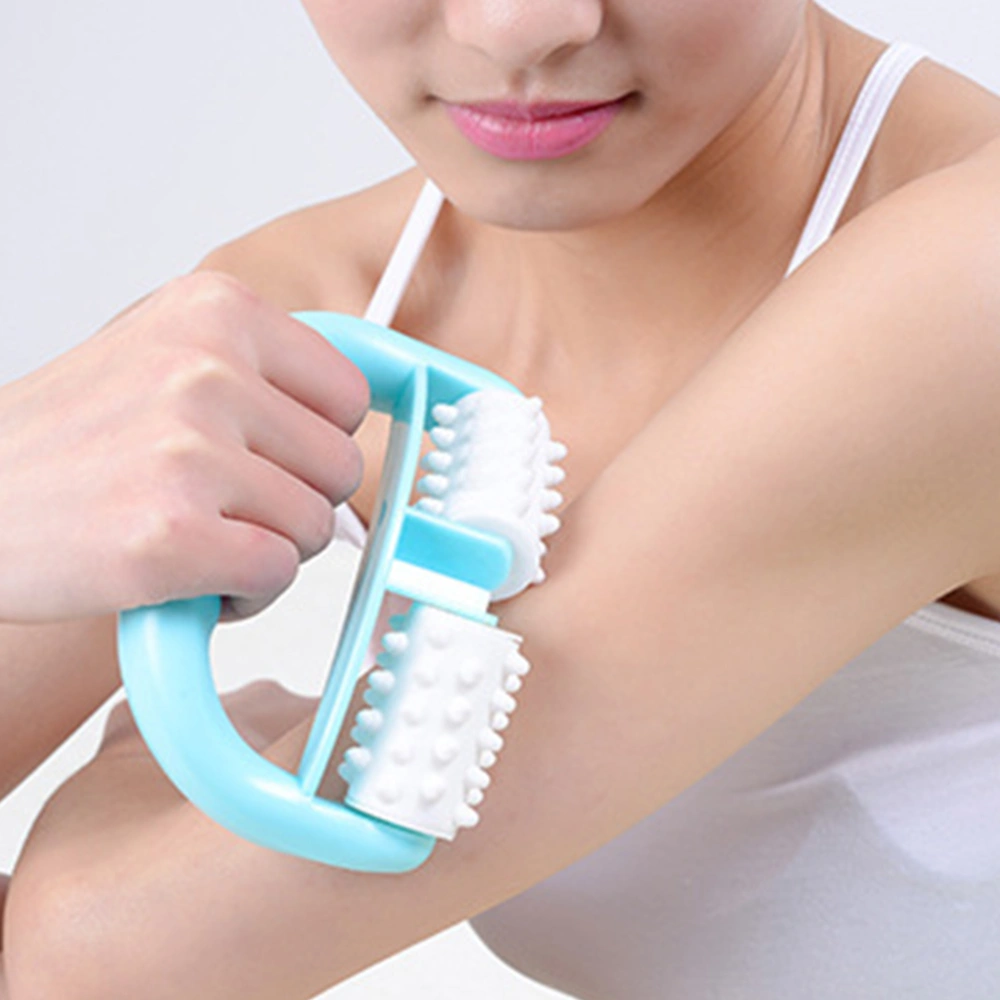 Type D Cellulite Massager Body Roller Brush Wet or Dry Use with Firming Cream or Oil (Blue)