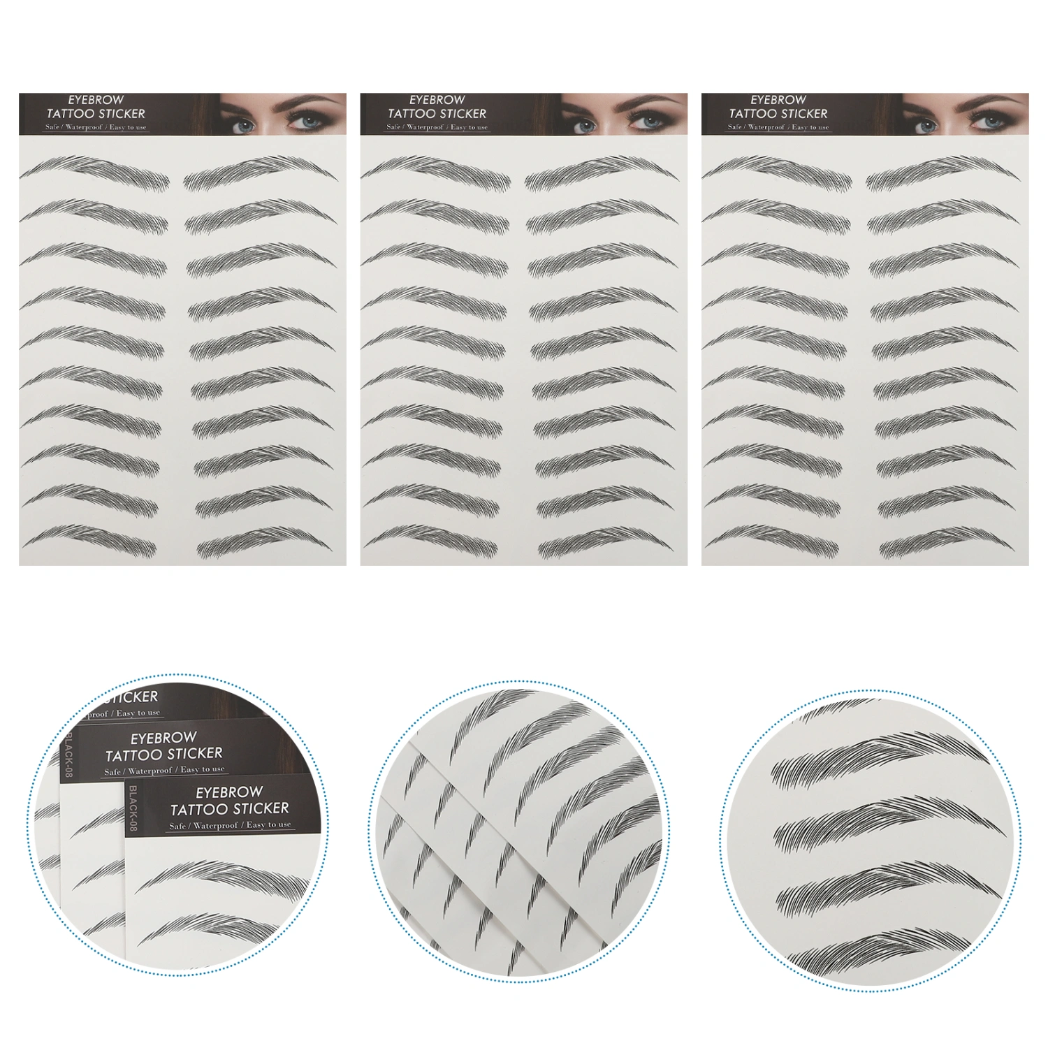 6 Sheets 3D Eyebrows Stickers False Eyebrows Tattoos Temporary Eyebrows Tattoos