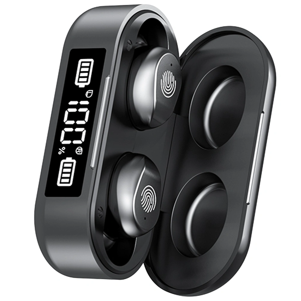 1 Set Mini Wireless Connecting Headset Portable Wireless 5.0 Earphone Waterproof Sweatproof Earphone Touch Power Display Headphone for Women Men (Black)