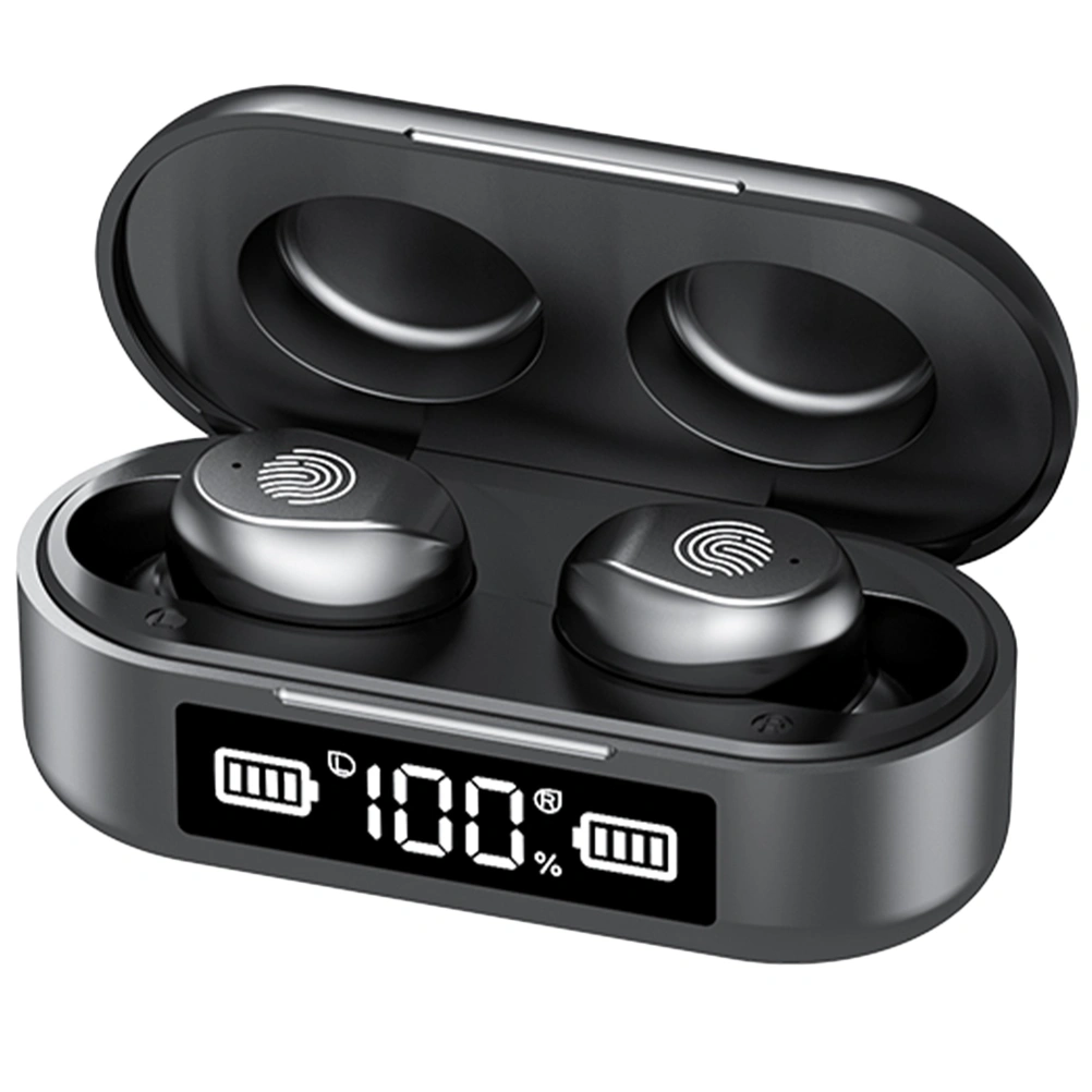 1 Set Mini Wireless Connecting Headset Portable Wireless 5.0 Earphone Waterproof Sweatproof Earphone Touch Power Display Headphone for Women Men (Black)