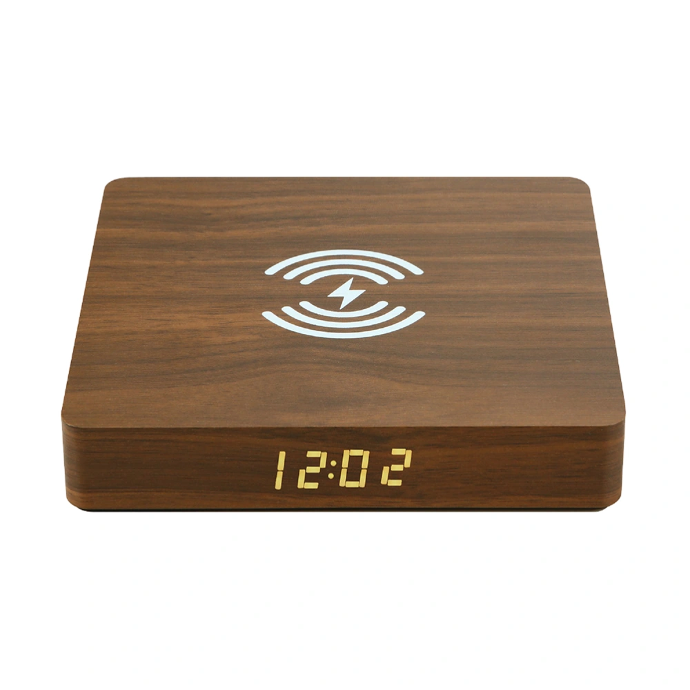 1PC Wireless Phone Charger Portable Mobile Phone Recharger Wooden Phone Charging Plate Household Quick Charging Device Multi-purpose Clock for Home Outdoor Use (Brown Wood Grain)