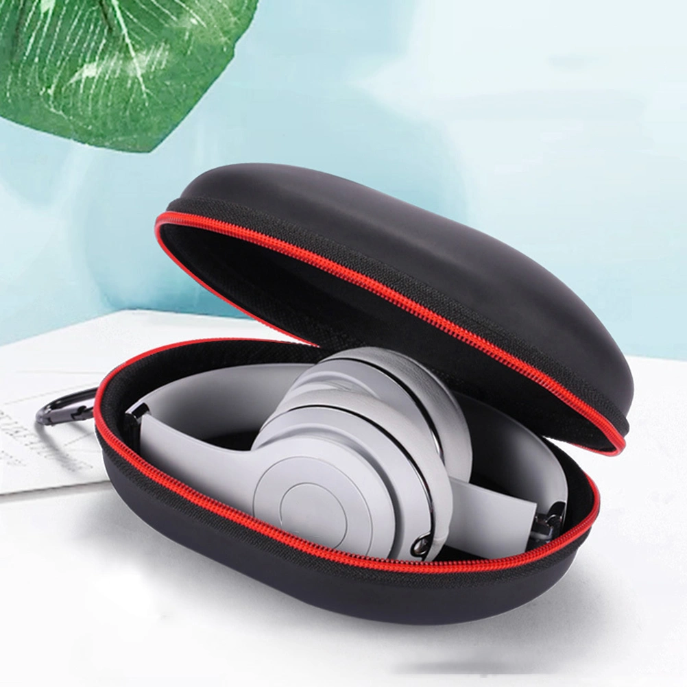 1pc Headphone Storage Bag Portable Headphone Storage Pouch Durable Practical Zipper Headphone Bag Compatible for without Buckle (Black Red)