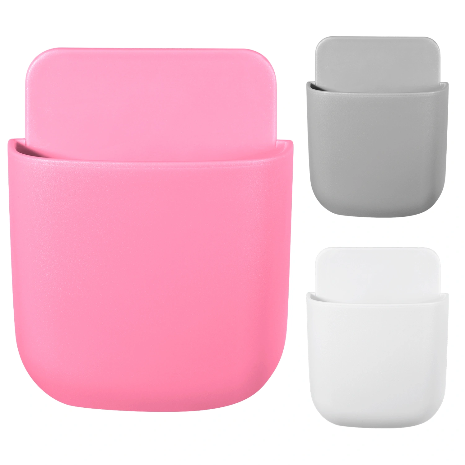 TOPBATHY 3pcs Wall-mounted Storage Box Multifunctional Cell Phone Charging Rack Hanging Storage Container (White + Pink + Gray)