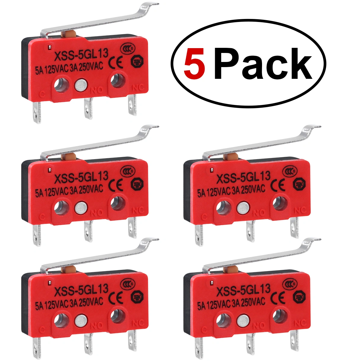 UEETEK 5PCS Simulated Roller Lever SPDT AC Miniature Micro Switch