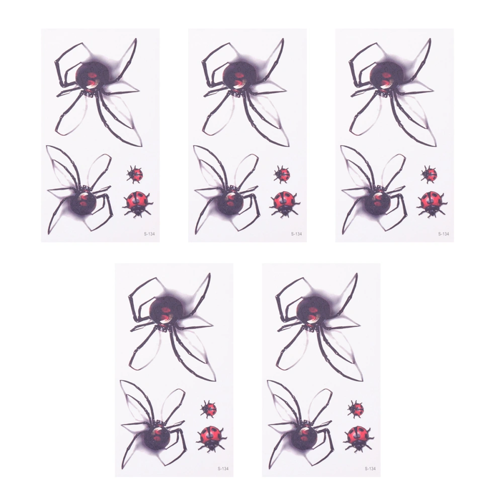 5 Sheets Halloween Stickers Waterproof Temporary Spider Prints Tattoos Decorative Sticker for Boys and Girls