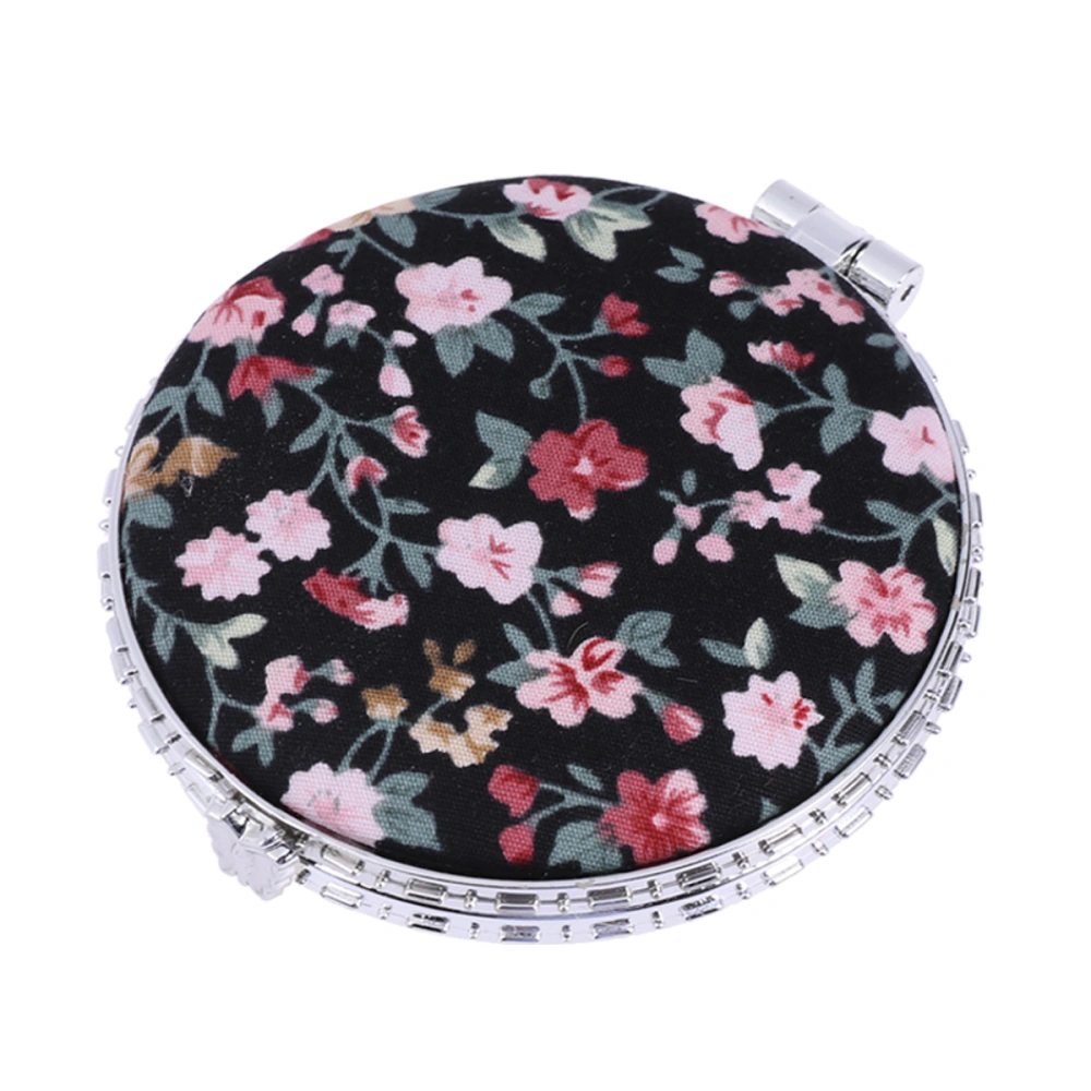 2 Pcs 7x6.5x1cm Portable Vintage Metal Flower Cloth Round Purse Shaped Folding Makeup Double-Sided Mirror Antique Pocket Mirror (As Shown)