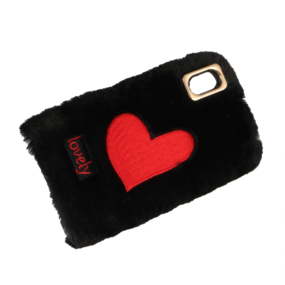 Embroidery Red Heart Plush Phone Case Phone Cover Protective Phone Shell for iPhone X/XS (Black)