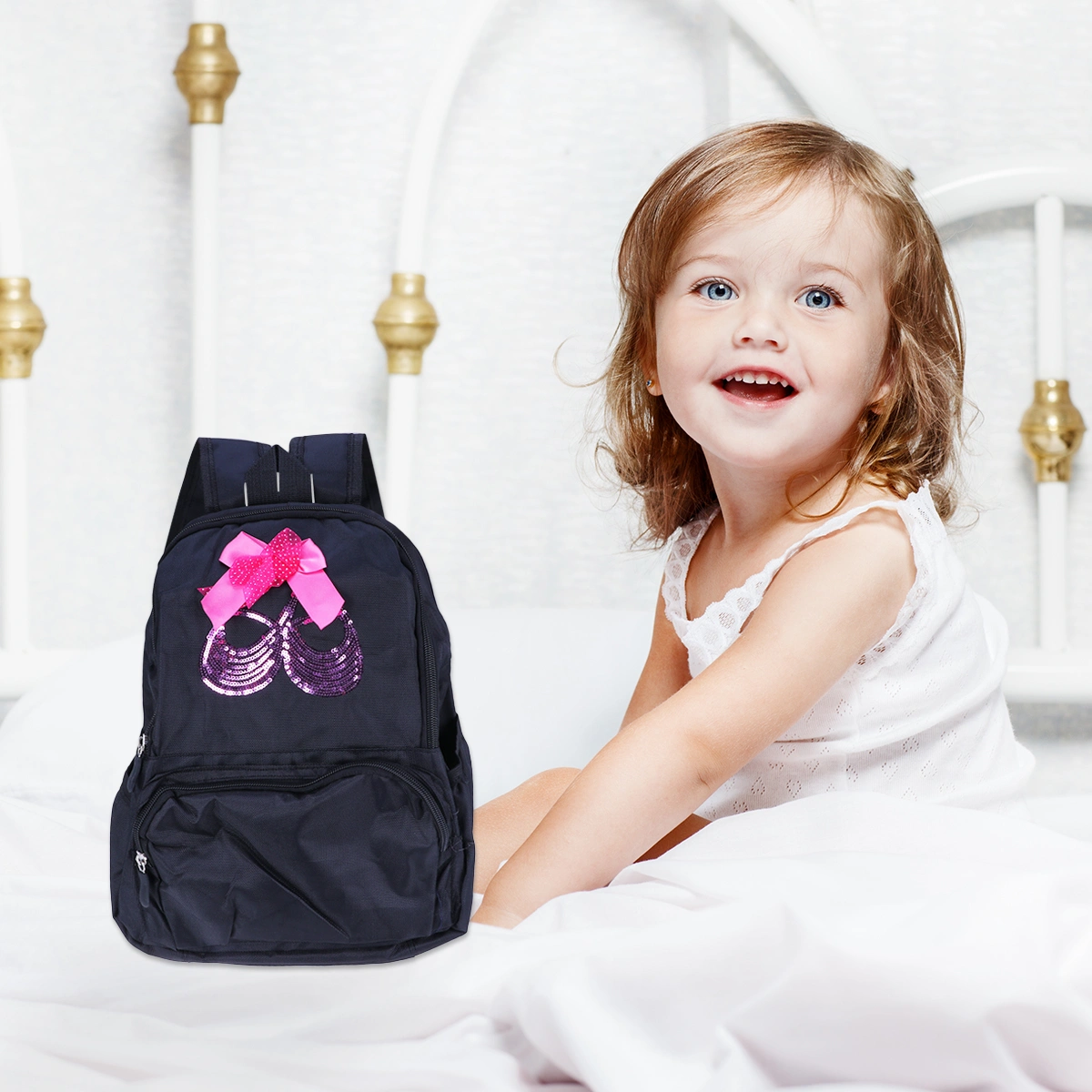 Creative Child Backpack Ballet Dance Pattern Pack Canvas Casual Bag for Campus Students Girls (Black)