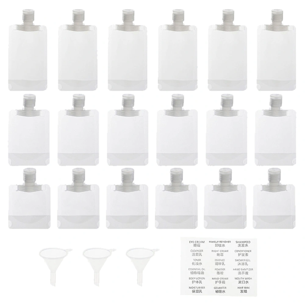 1 Set Travel Size Squeeze Pouches Refillable Pouches Empty Lotion Pouches with Funnels Labels