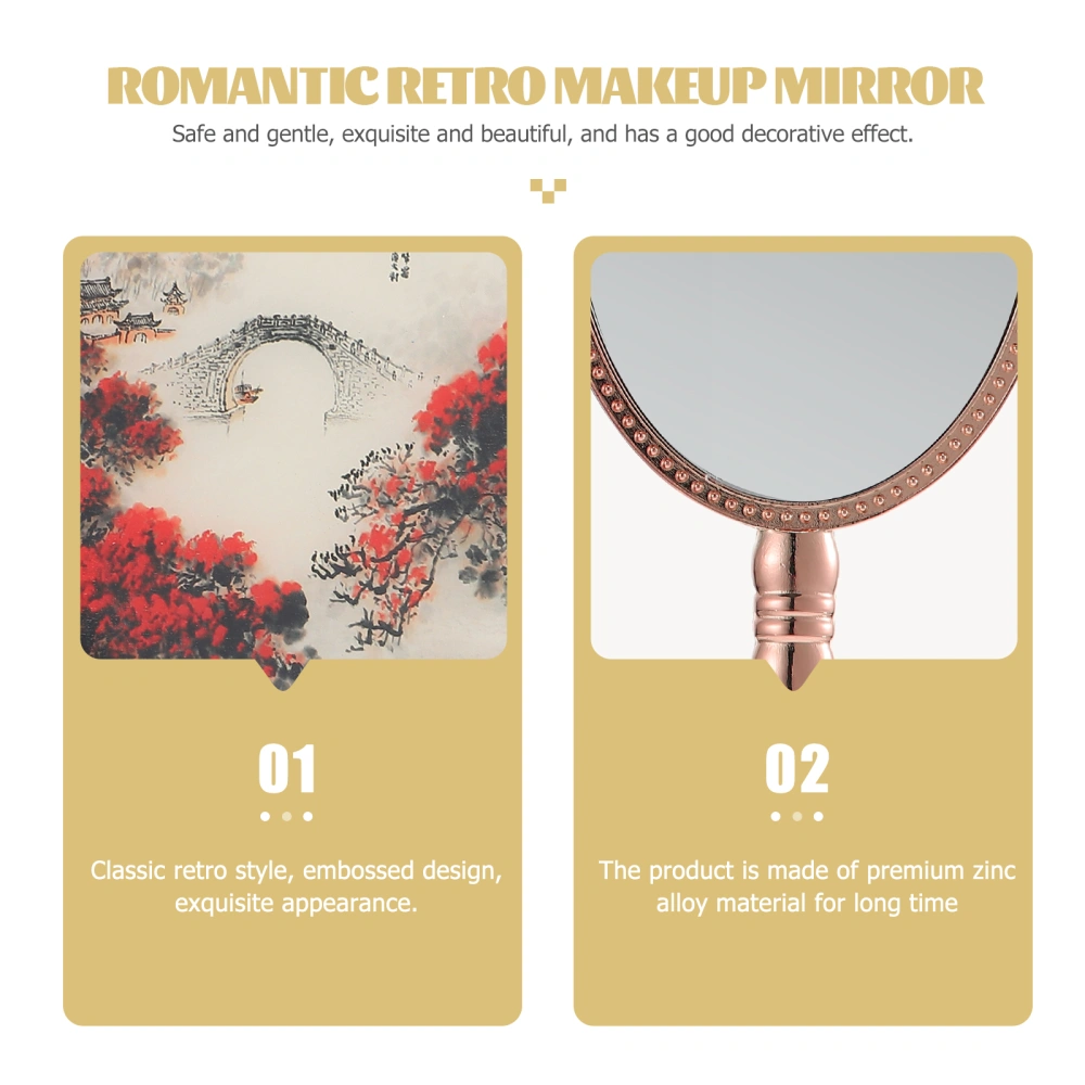 Retro Handle Mirror Portable Women Makeup Mirror Carry Handheld Mirror