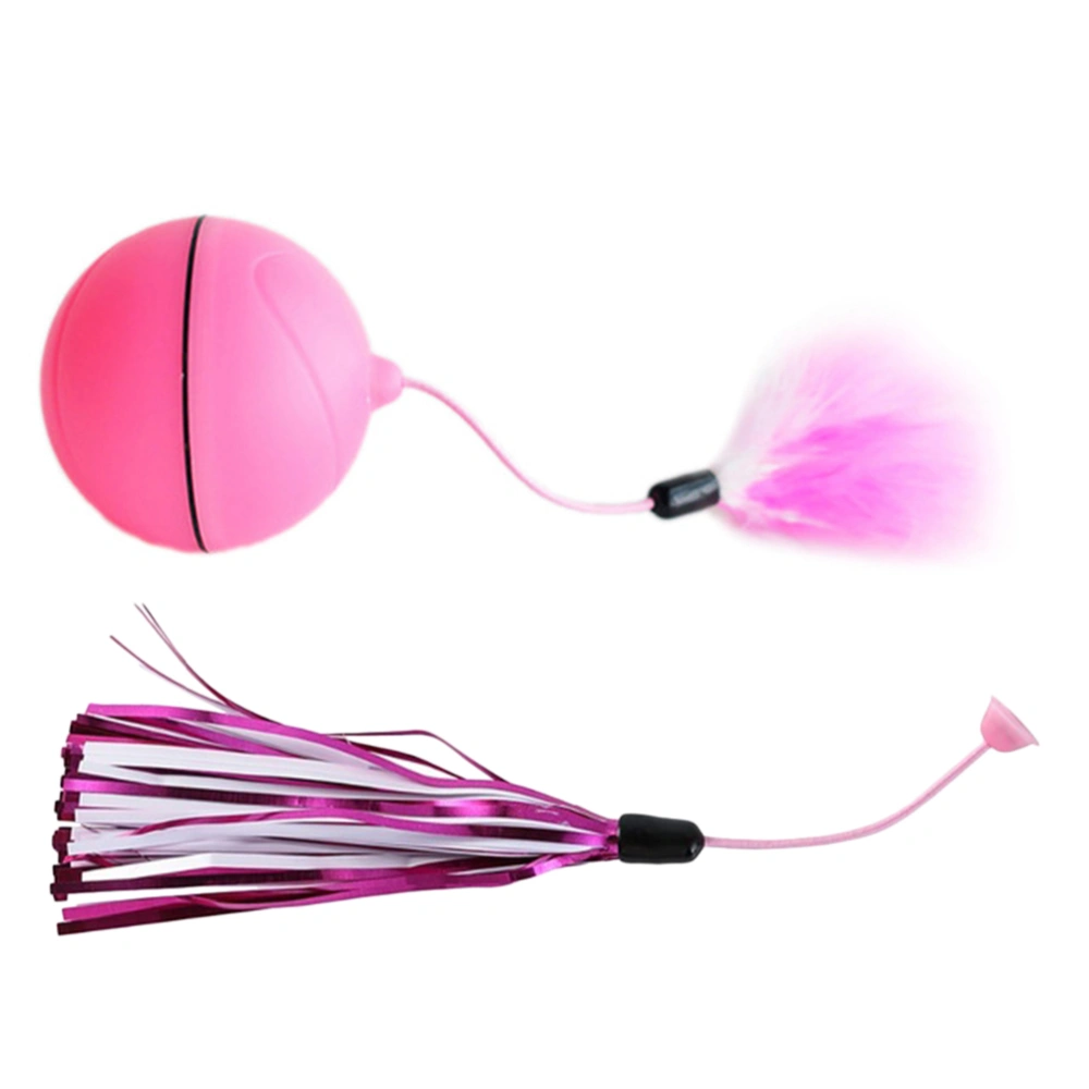 Electric LED Rotate Lighting Ball with Feather Interactive Cat Feather Toys Teaser Motion Kitten Toys (Pink)