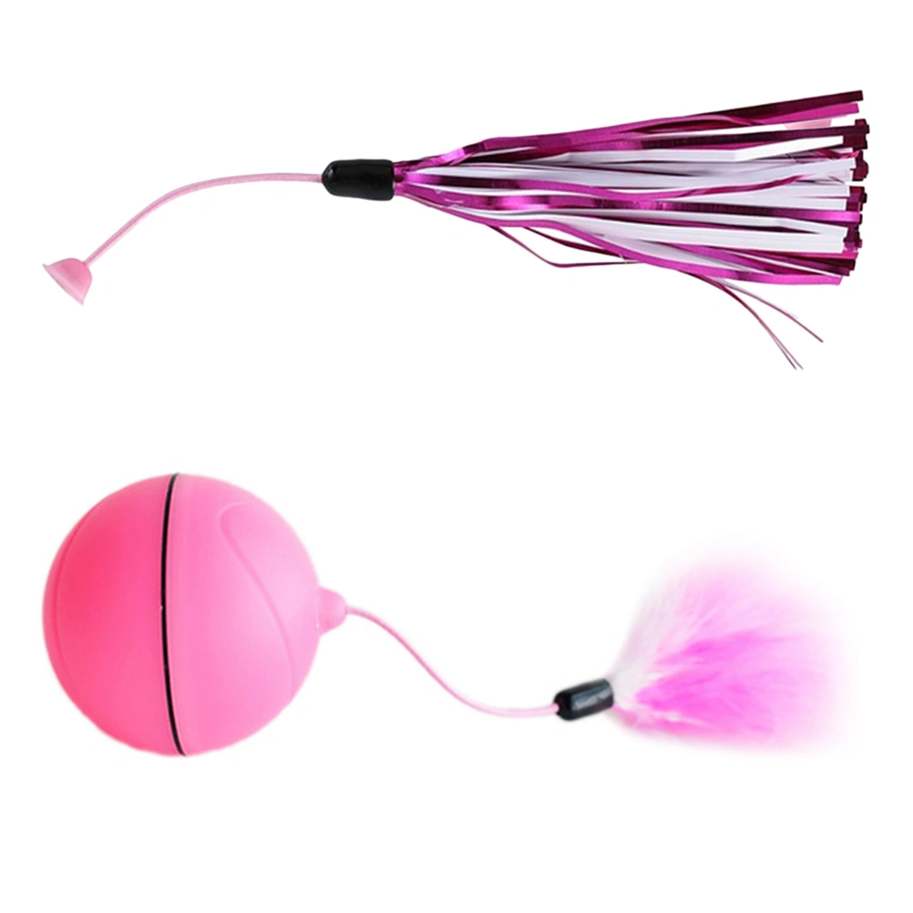 Electric LED Rotate Lighting Ball with Feather Interactive Cat Feather Toys Teaser Motion Kitten Toys (Pink)