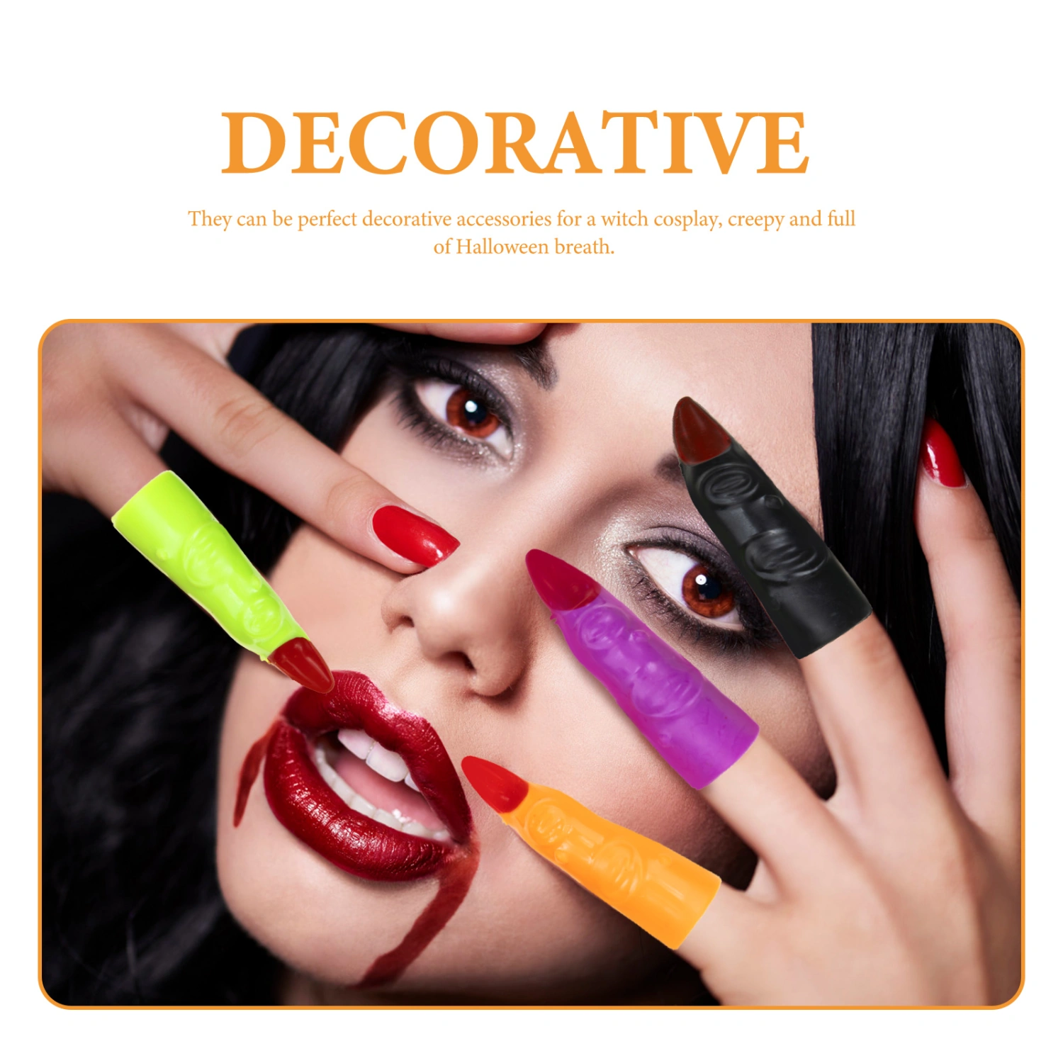 24pcs Witch Finger Halloween Party Cosplay Prop Witch Costume FingerColorful Fake Fingers