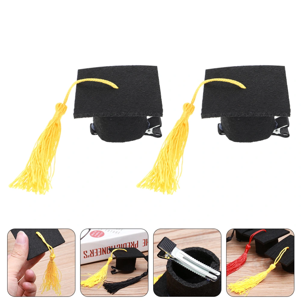 2pcs Graduation Hat Hair Clips Mini Doctoral Hat Hair Clips Graduation Party Hairpins