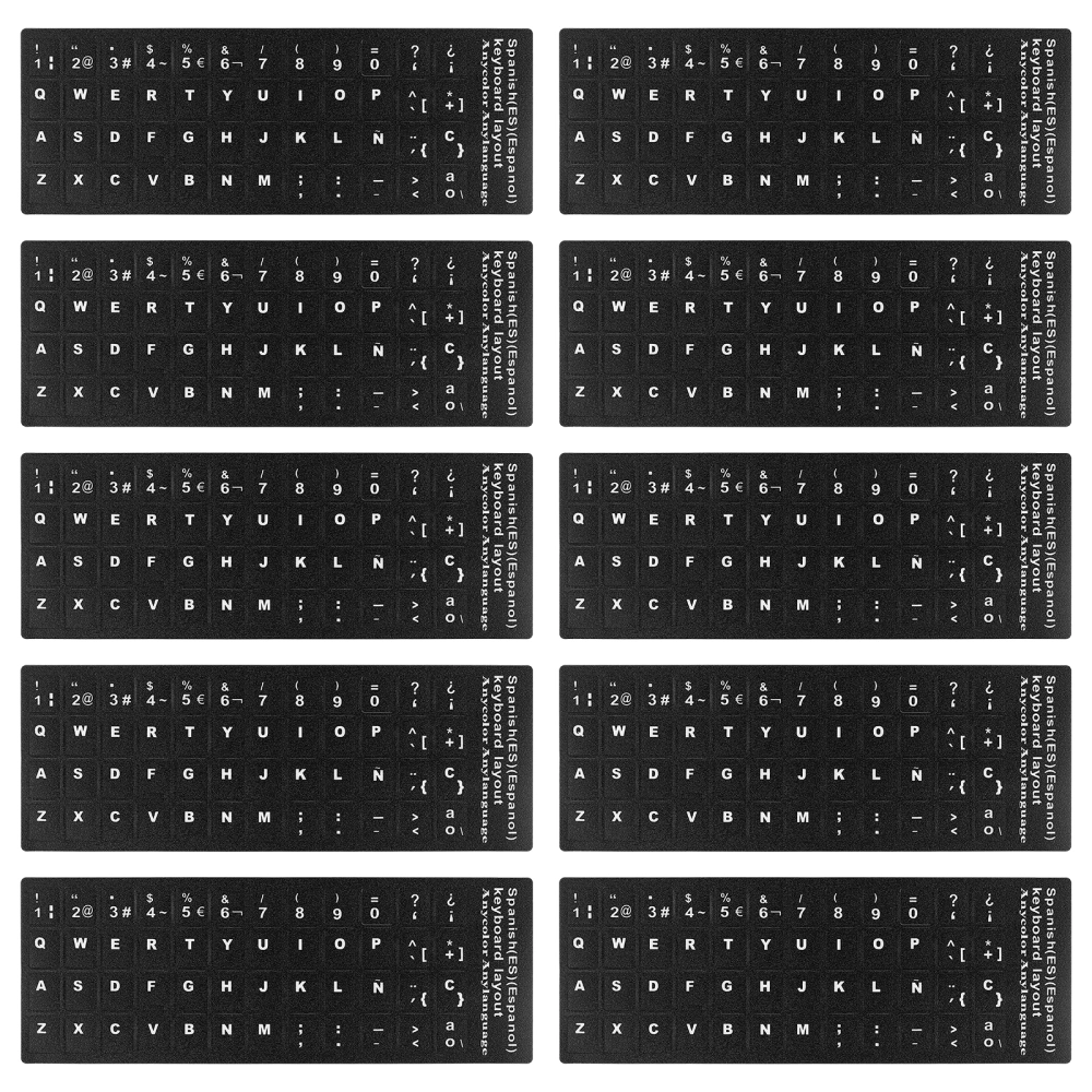 10 Sheets Spanish Computer Keyboard Stickers Laptop Notebook Keyboard Stickers Universal Keyboard Stickers