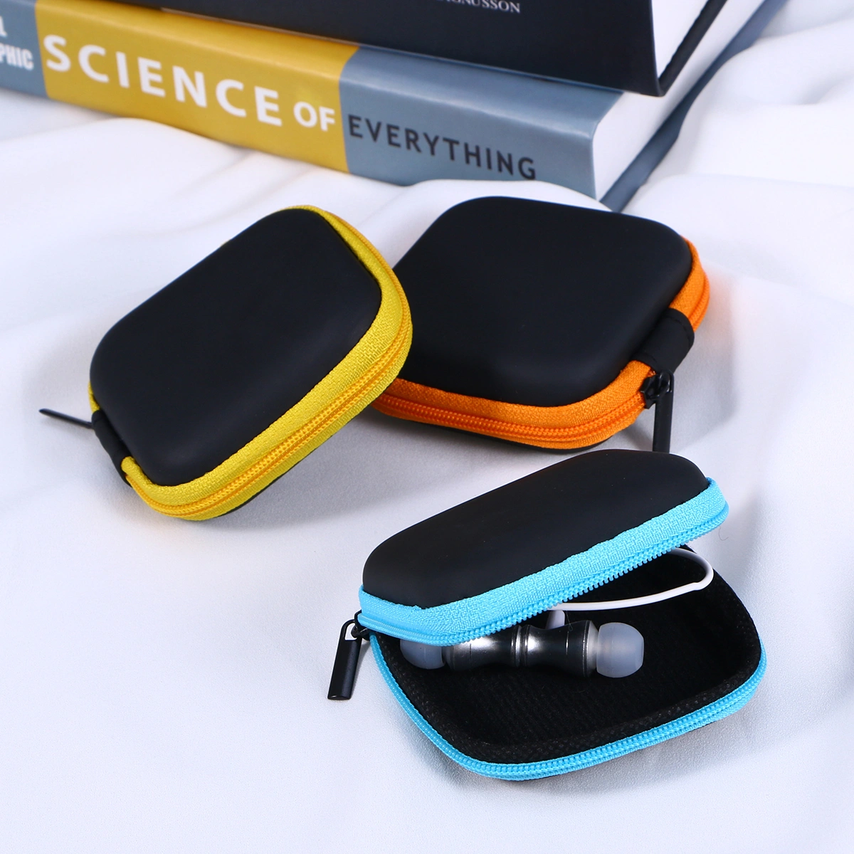 Assorted Color Mini EVA Headphones Storage Box Case Portable Travel Carrying Case Earphones Earbuds Headset USB Cable Pouch (Purple)