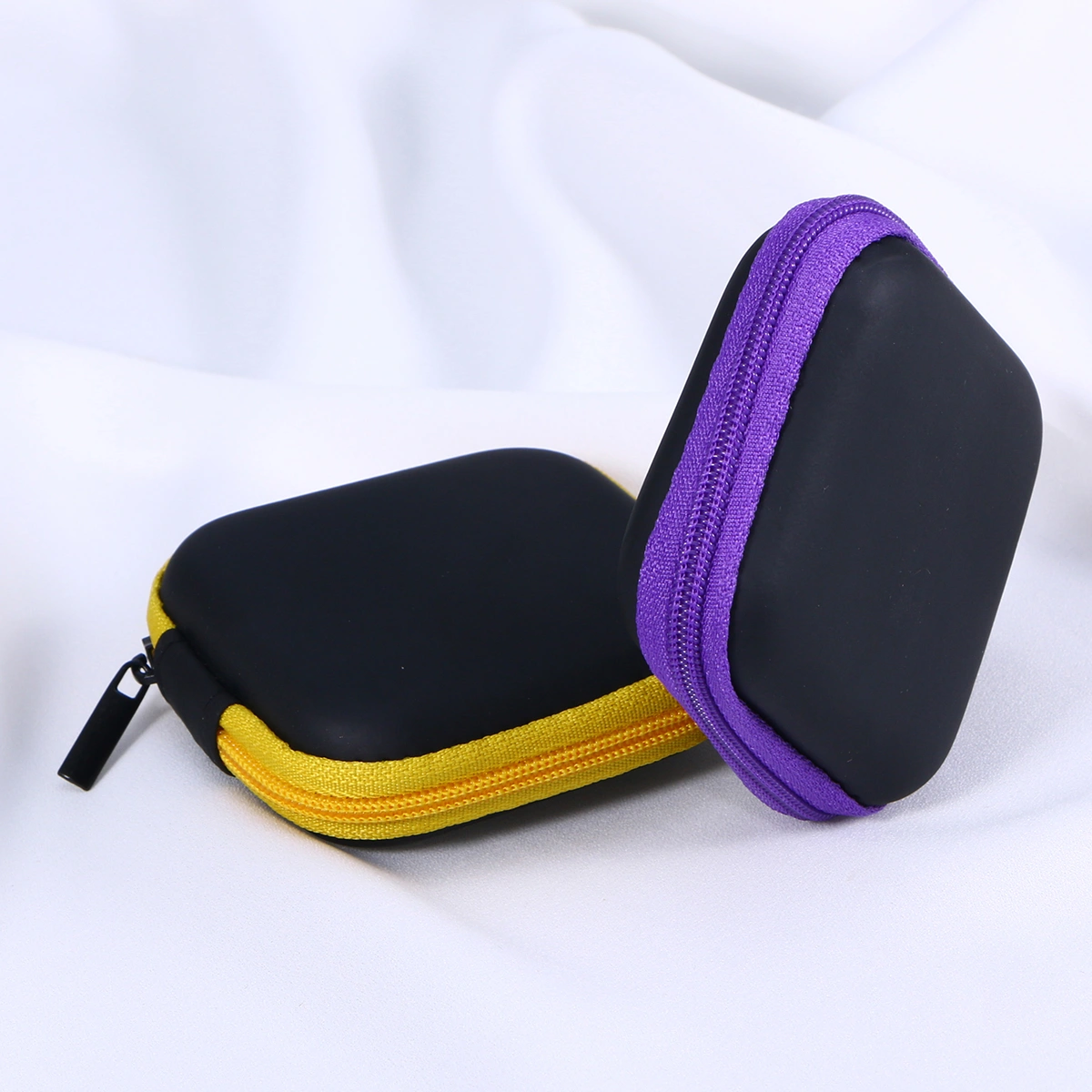 Assorted Color Mini EVA Headphones Storage Box Case Portable Travel Carrying Case Earphones Earbuds Headset USB Cable Pouch (Purple)