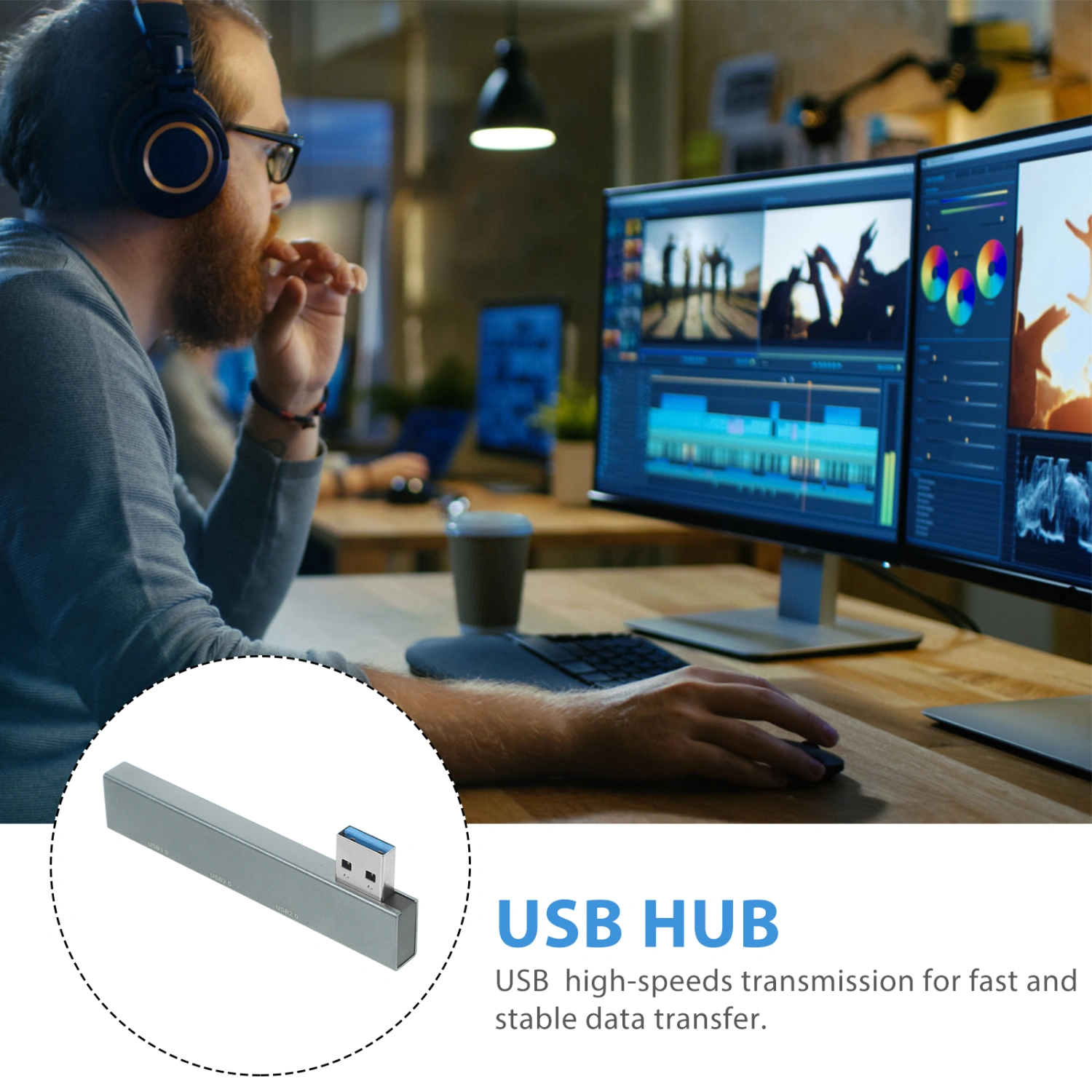 USB Hub 3-Port USB Hub USB Splitter USB Multiple Port USB Adapter for Laptop