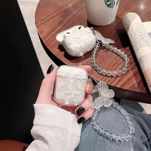 Earbuds Case Earbuds Protection Shell Beaded Chain Earbuds Cover Compatible with Airpods 1 2 Generation