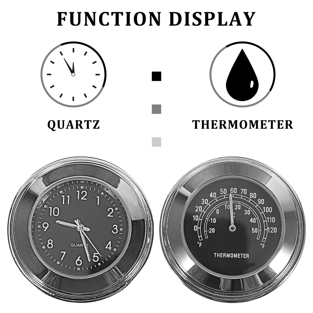 2pcs/set 22-25mm Motorcycle Handlebar Dial Clock and Thermometer for Yamaha Kawasaki Suzuki (Black)