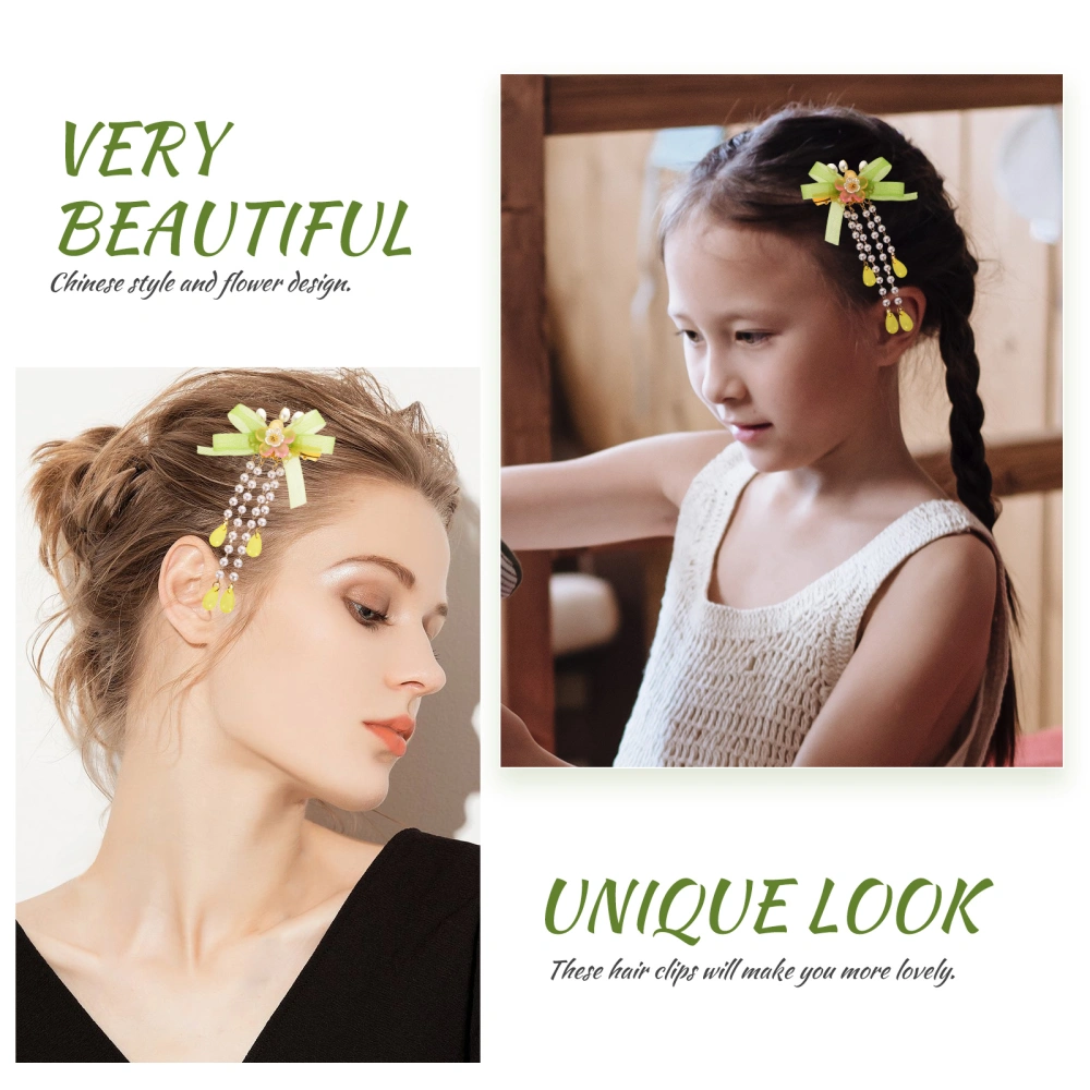 2Pcs Flower Dangle Tassel Hair Clips Girls Hairpin Hair Barrettes Retro Hair Accessories