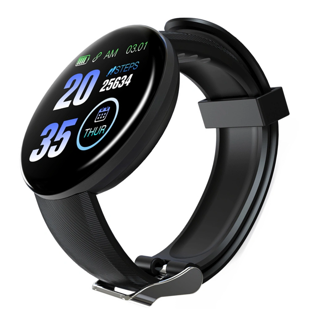 D18 Round Screen Counting Step Calorie Bracelet Screen Touch Smart Watch Fashion Fitness Heart Rate Sleep Monitor (Black)