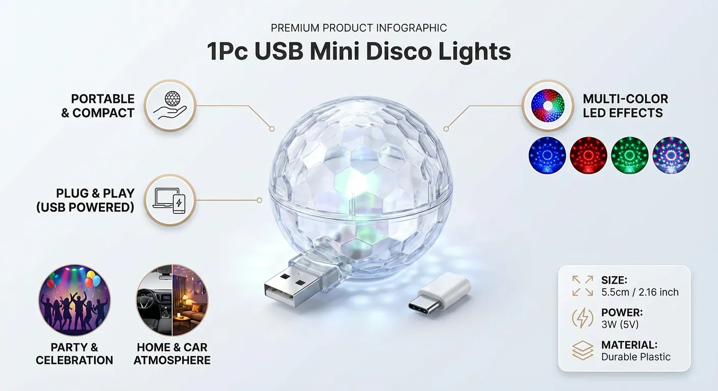1Pc USB Mini Disco Lights Portable Light USB Powered LED Stage Ball DJ Lighting