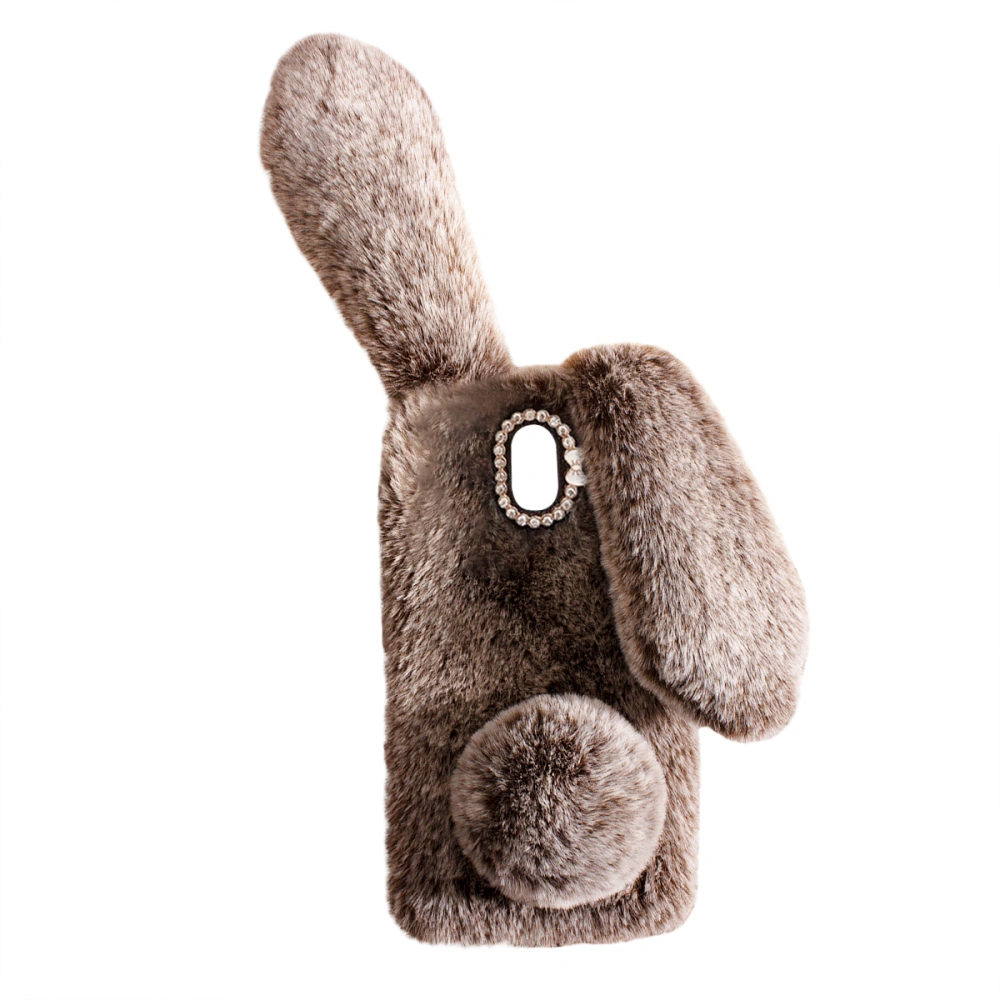 Rhinestone Decor Simulation Bunny Plush Phone Shell TPU Phone Cover Winter Warm Phone Shell Cellphone Protector Compatible for Galaxy J7 2018 (Brown)