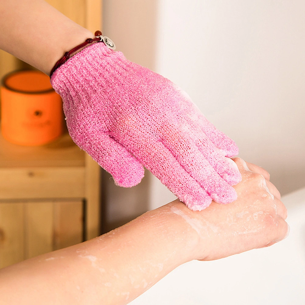 2pcs Shower Exfoliating Bath Gloves Nylon Shower Gloves Body Scrub Exfoliator for Men Women Kids (Pink)